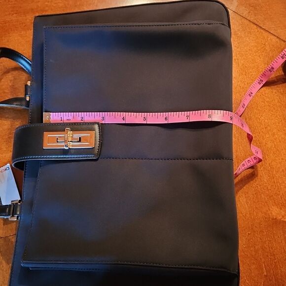 NEW DKNY Fabric Medium Travel Tote Tablet Bag Purse, Black & Silver Closure - Picture 10 of 16